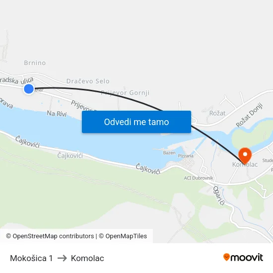 Mokošica 1 to Komolac map