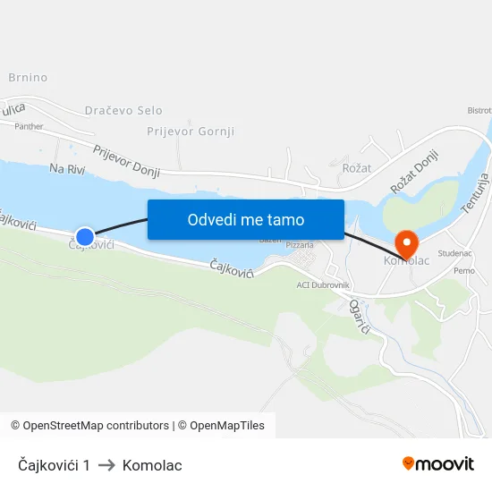 Čajkovići 1 to Komolac map