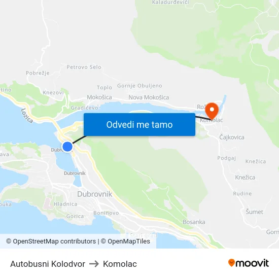 Autobusni Kolodvor to Komolac map