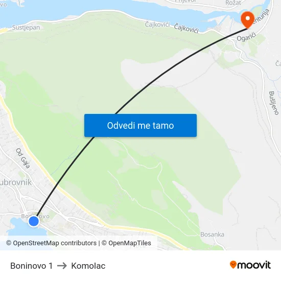 Boninovo 1 to Komolac map
