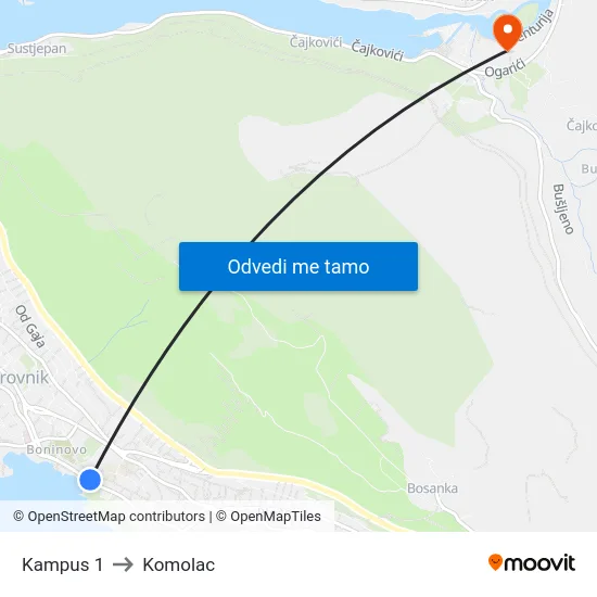 Kampus 1 to Komolac map