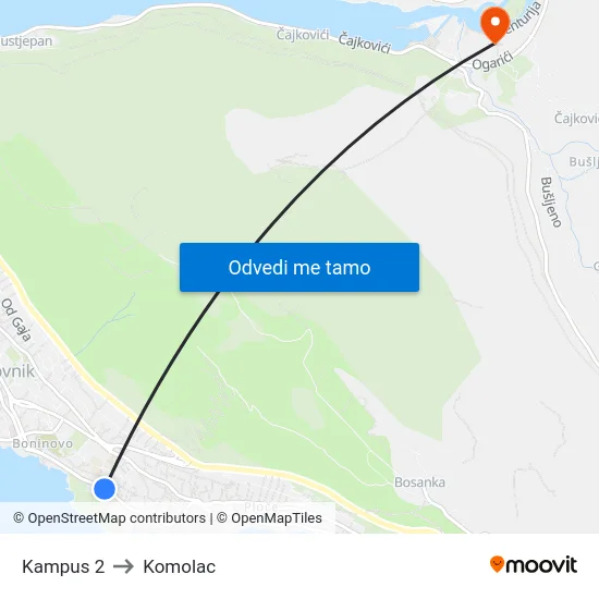 Kampus 2 to Komolac map
