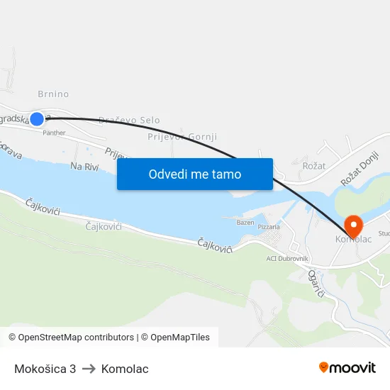 Mokošica 3 to Komolac map