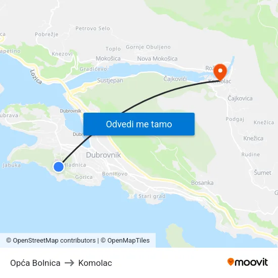 Opća Bolnica to Komolac map