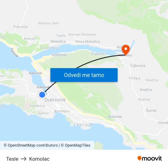 Tesle to Komolac map