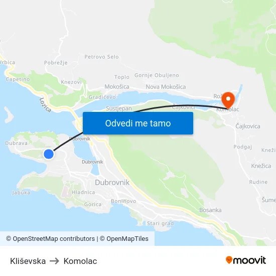 Kliševska to Komolac map