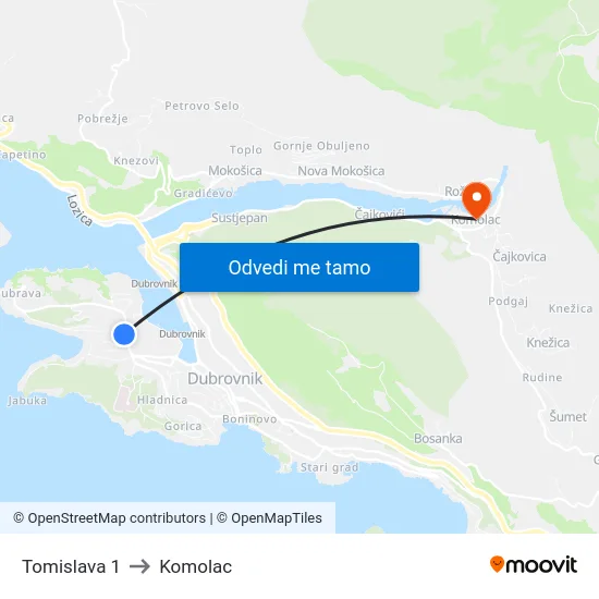 Tomislava 1 to Komolac map