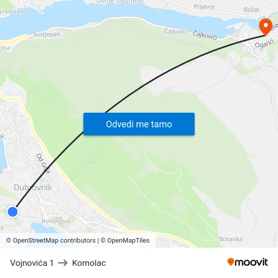 Vojnovića 1 to Komolac map
