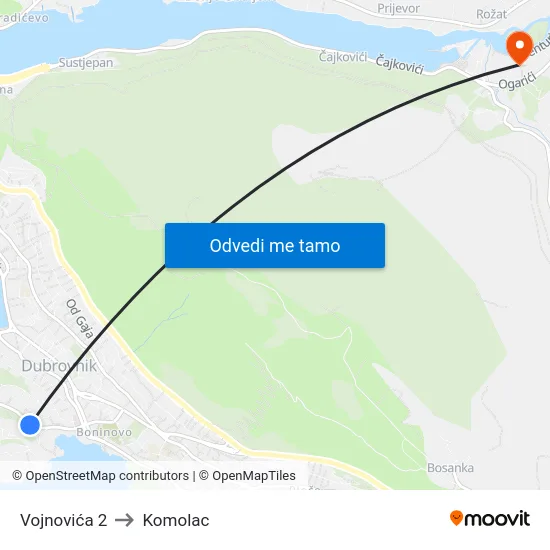 Vojnovića 2 to Komolac map