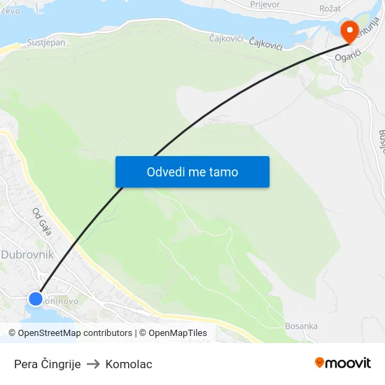 Pera Čingrije to Komolac map
