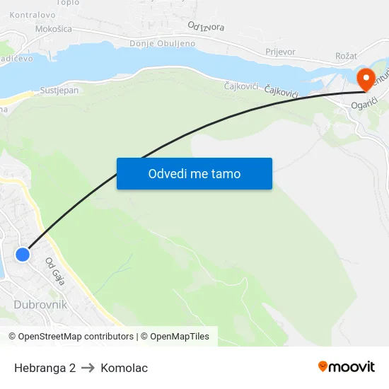 Hebranga 2 to Komolac map