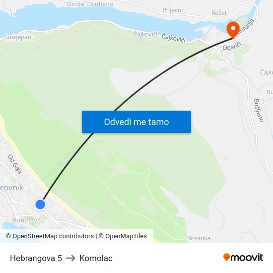 Hebrangova 5 to Komolac map
