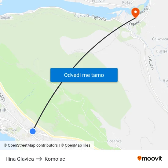 Ilina Glavica to Komolac map