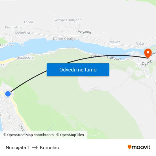 Nuncijata 1 to Komolac map