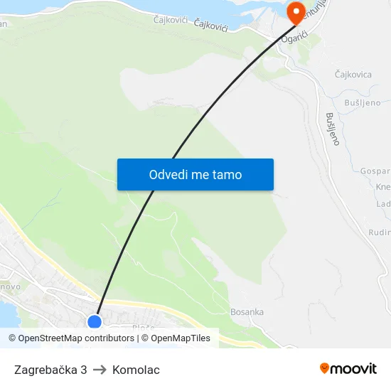 Zagrebačka 3 to Komolac map