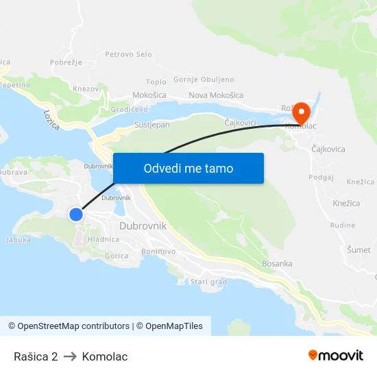 Rašica 2 to Komolac map