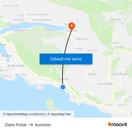 Zlatni Potok to Komolac map