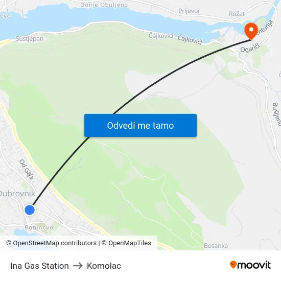 Ina Gas Station to Komolac map
