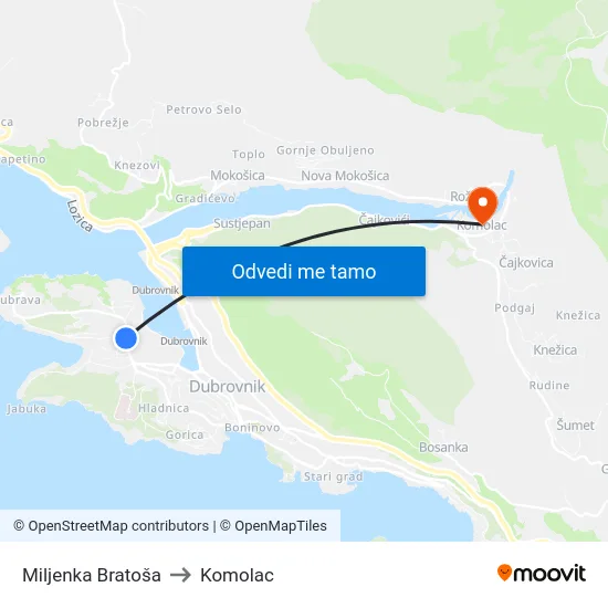 Miljenka Bratoša to Komolac map