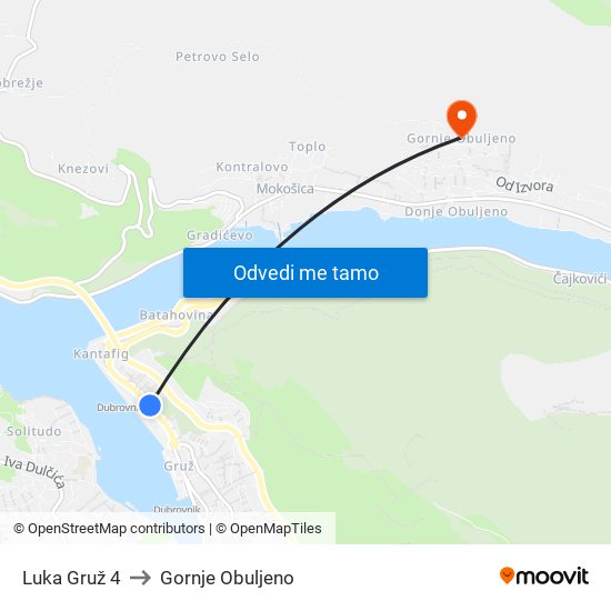 Luka Gruž 4 to Gornje Obuljeno map