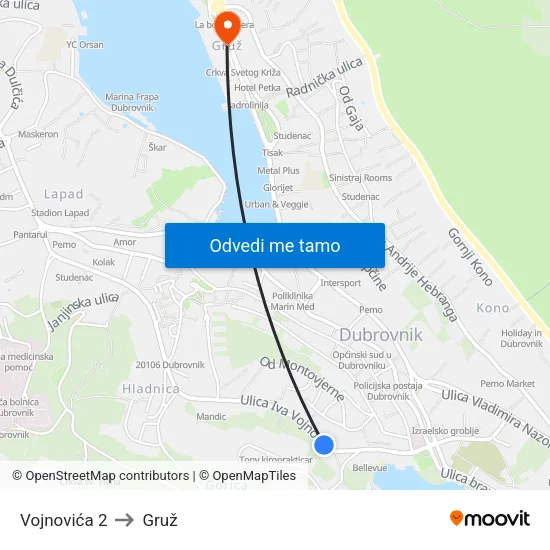 Vojnovića 2 to Gruž map