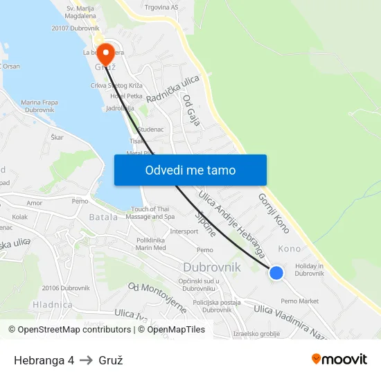 Hebranga 4 to Gruž map