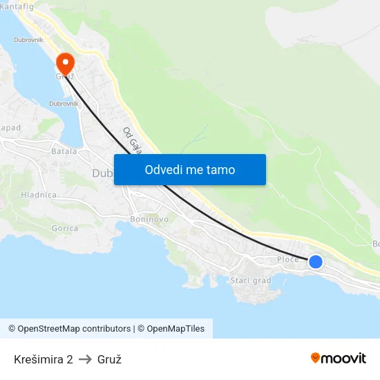 Krešimira 2 to Gruž map