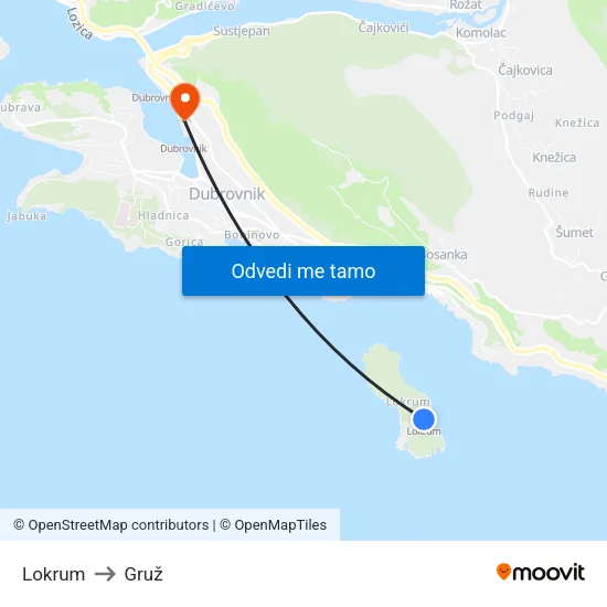 Lokrum to Gruž map