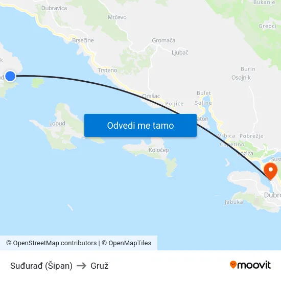 Suđurađ (Šipan) to Gruž map