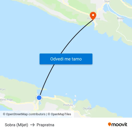 Sobra (Mljet) to Prapratna map