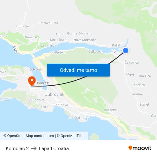 Komolac 2 to Lapad Croatia map