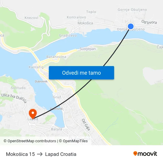 Mokošica 15 to Lapad Croatia map