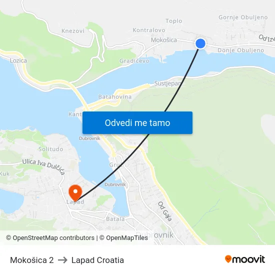 Mokošica 2 to Lapad Croatia map