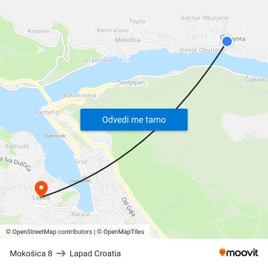 Mokošica 8 to Lapad Croatia map