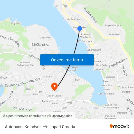 Autobusni Kolodvor to Lapad Croatia map