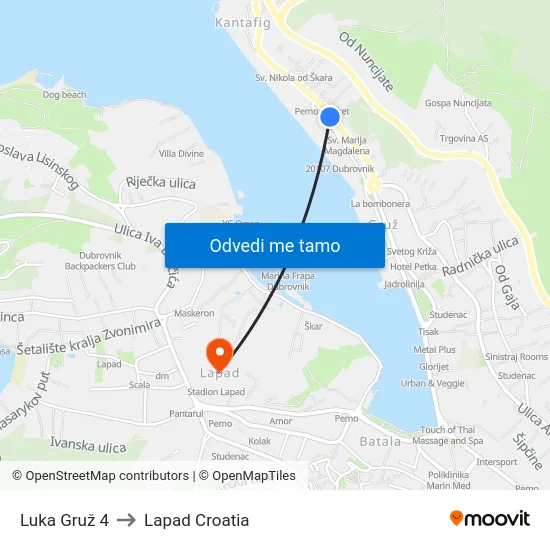 Luka Gruž 4 to Lapad Croatia map