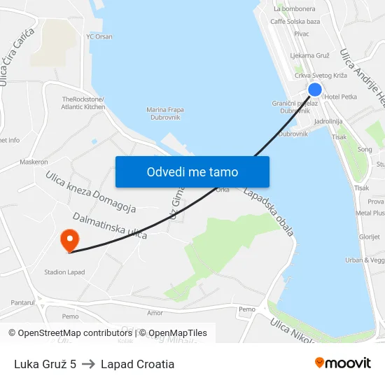 Luka Gruž 5 to Lapad Croatia map