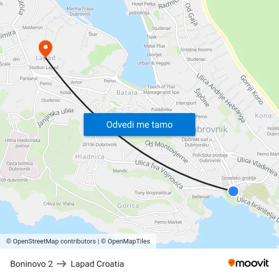 Boninovo 2 to Lapad Croatia map