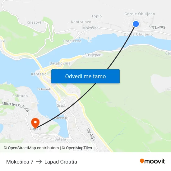 Mokošica 7 to Lapad Croatia map
