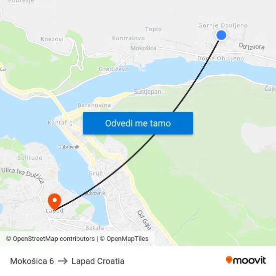 Mokošica 6 to Lapad Croatia map