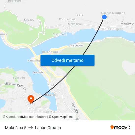 Mokošica 5 to Lapad Croatia map