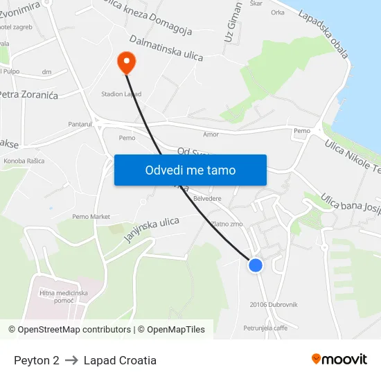 Peyton 2 to Lapad Croatia map