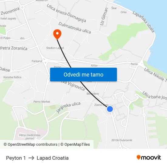 Peyton 1 to Lapad Croatia map