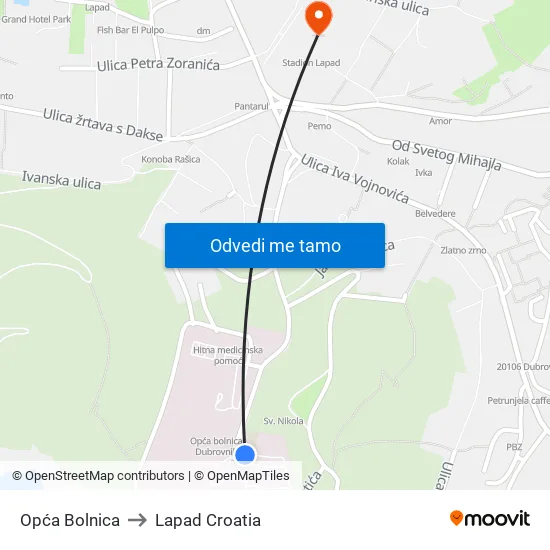 Opća Bolnica to Lapad Croatia map