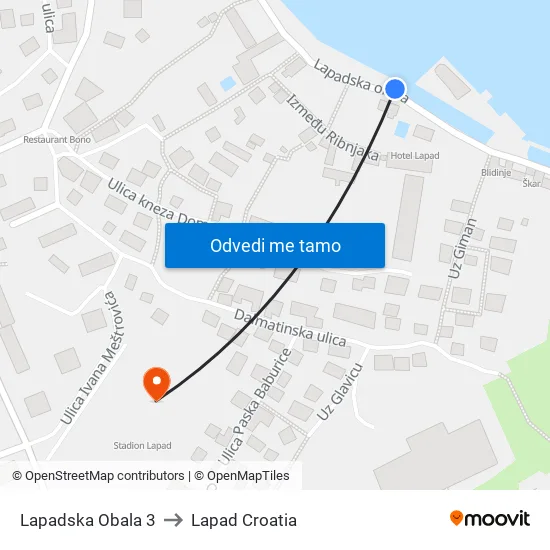 Lapadska Obala 3 to Lapad Croatia map