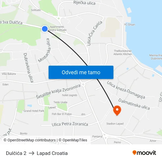 Dulčića 2 to Lapad Croatia map