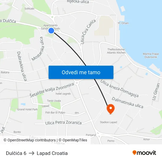 Dulčića 6 to Lapad Croatia map