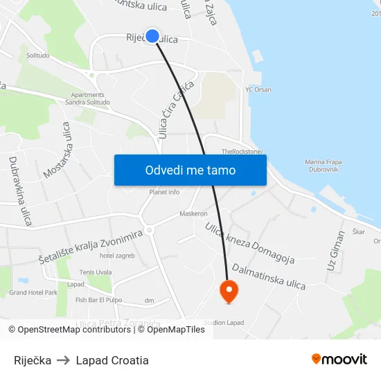 Riječka to Lapad Croatia map