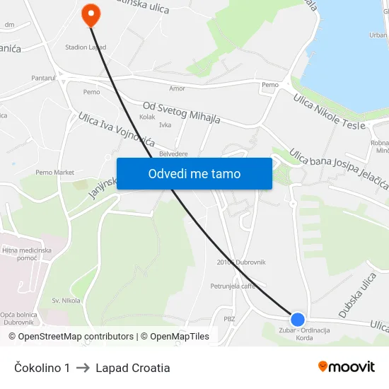 Čokolino 1 to Lapad Croatia map