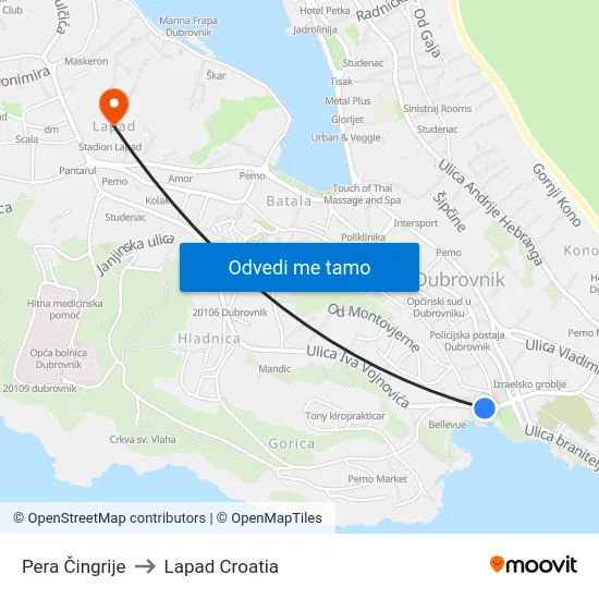 Pera Čingrije to Lapad Croatia map